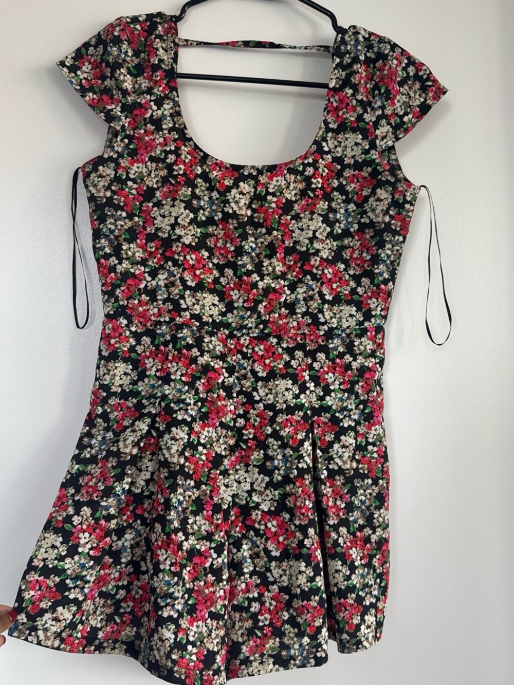 Floral Skater Romper in Black and Pink